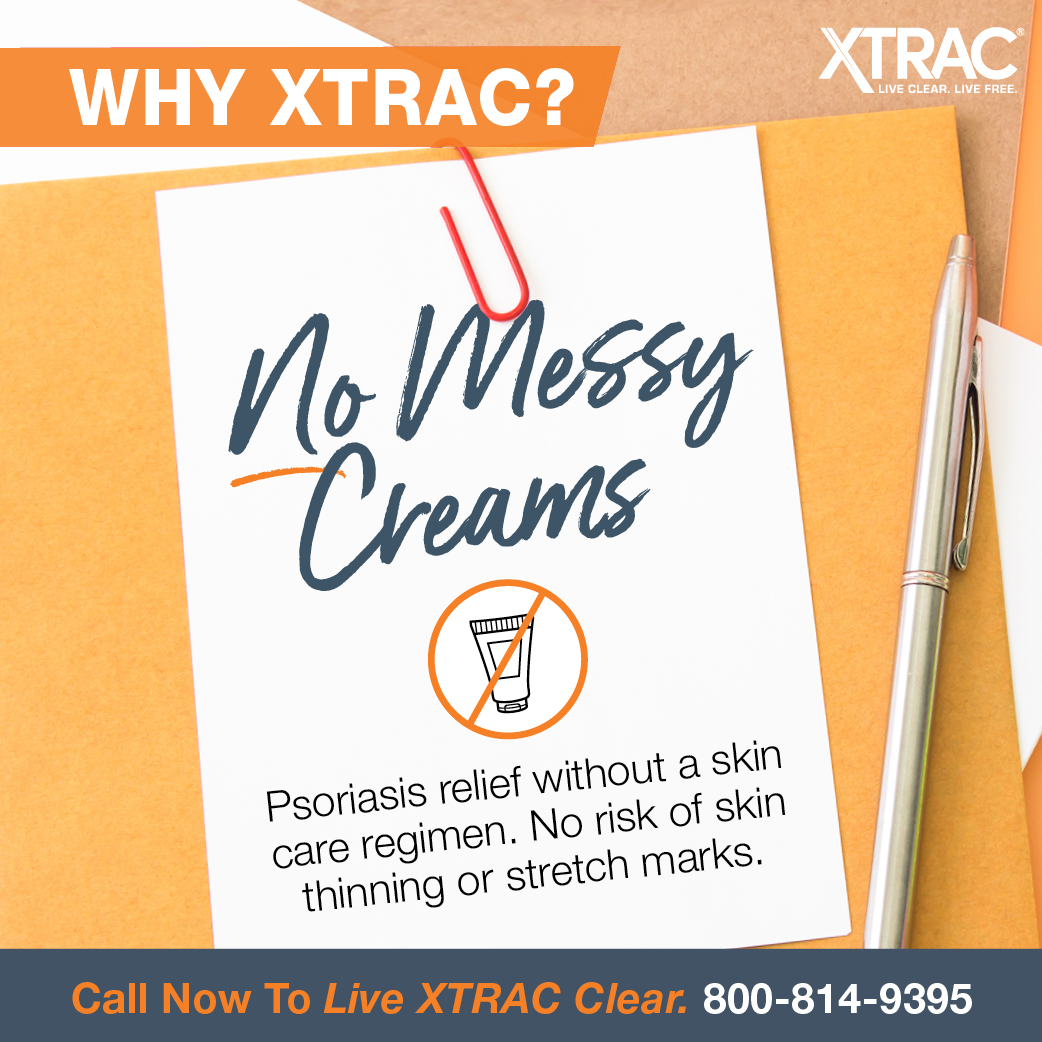 Tired of messy creams?  Try XTRAC!  XTRAC is a targeted UVB treatment that is pain free and has no skin care regimen.  Call 800-814-9395 or visit xtracclear.com today to learn more.

#xtrac #psoriasis #vitiligo #atopicdermatitis #scalppsoriasis #skin #dermatology