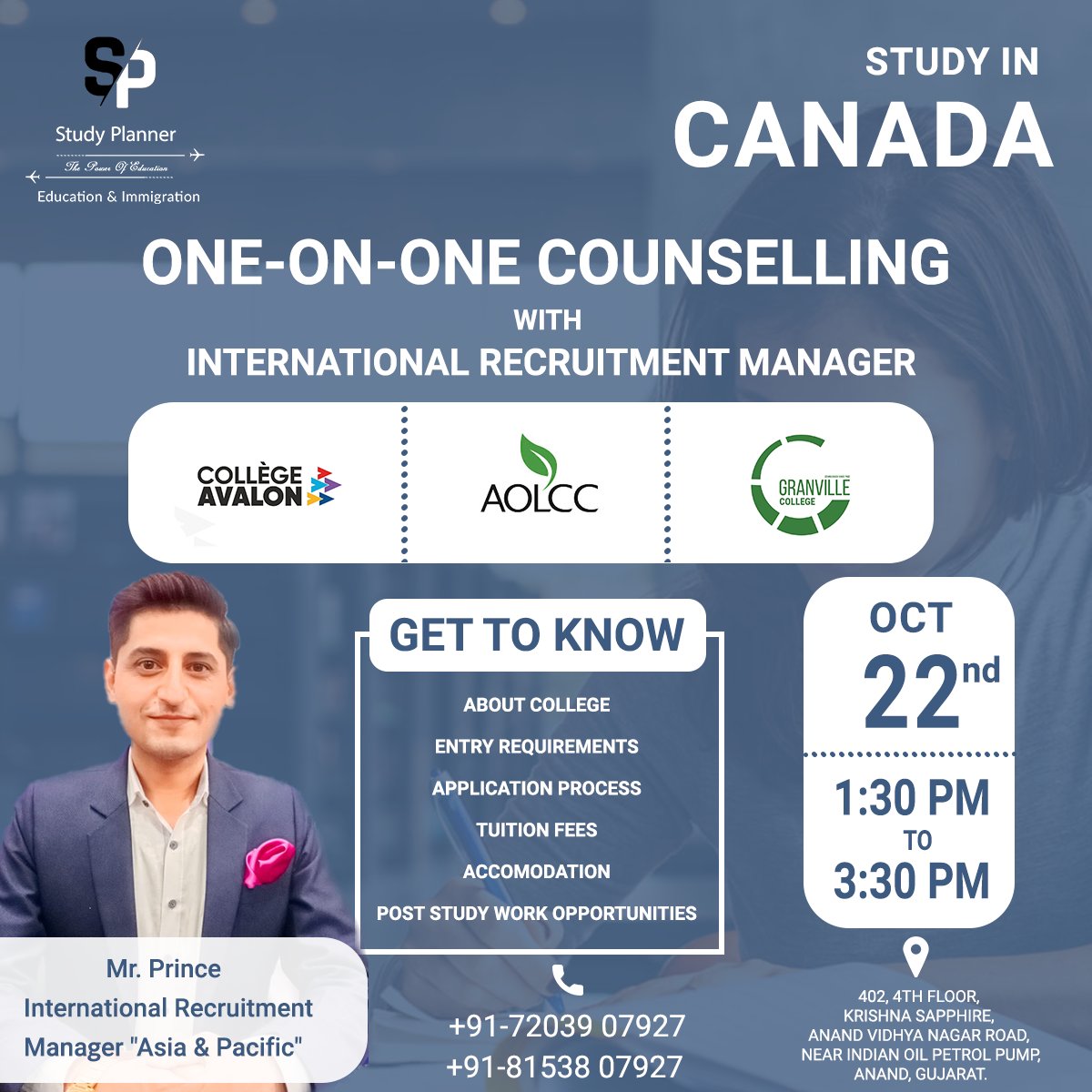 spstudyplanner's tweet image. Directly meet the representative of Canadian colleges at #SPStudyPlanner, Anand.

Hurry! Book your appointment &amp;amp; get a free spot Assessment of your profile. REGISTER NOW - bit.ly/3n6K8MC #StudentVisa #CanadaVisa