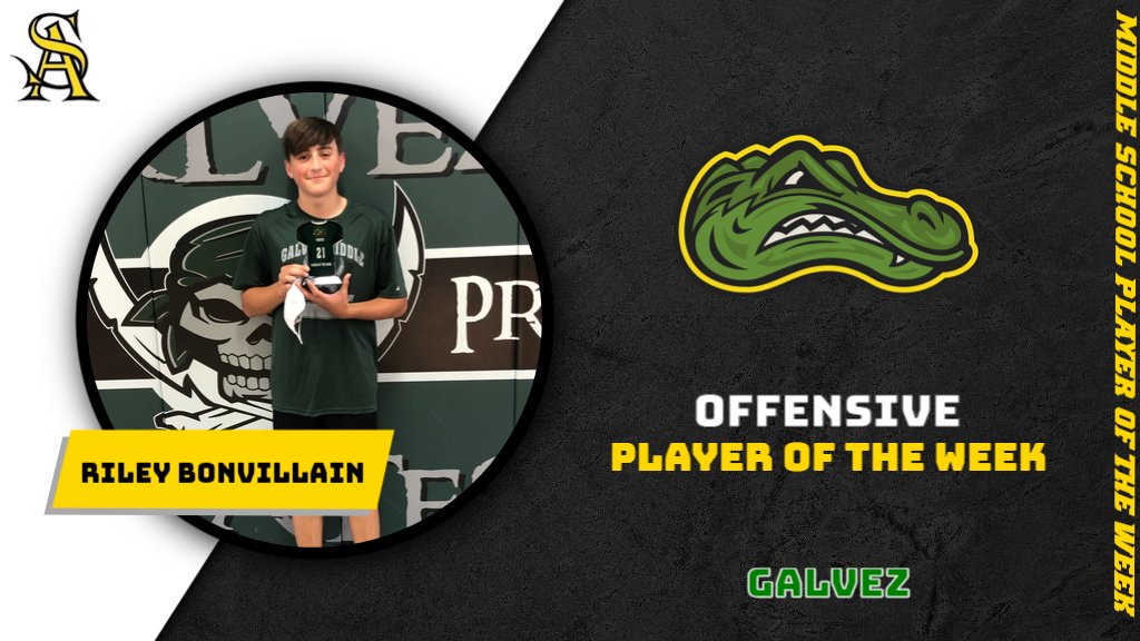 stamantfootball's tweet photo. Congrats to Riley on winning Offensive Player of the Week at Galvez last week! #FutureGator #MiddleSchoolPlayerOfTheWeek #GatorNationStrong https://t.co/H69NyWpubF