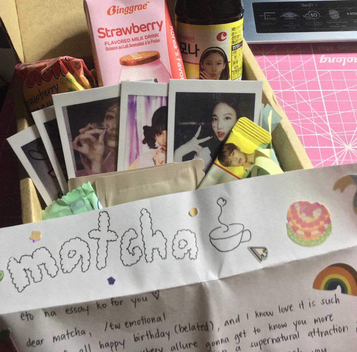 minacart's tweet photo. ꒰  📨 . . . #matchamails ꒱ 

thank youu @myoicart for packing this care package well and with love 🥺 thank you rin @huikyeomcart 😏 for this bday gift so muchh i appreciate it FR

— #myoicart_proof https://t.co/jjNdMa7ghv
