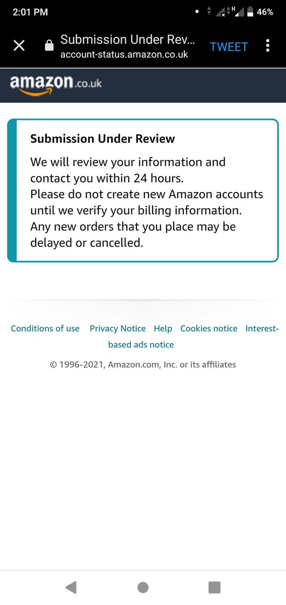 vichalim189's tweet photo. @AmazonHelp Not help.
I already send information. But amazon say unable to verifity it.
4days now. And my order is still pending.
I need someone to fix it today. https://t.co/0ctQNO7sA2