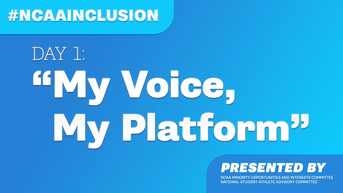 #NCAAInclusion | 𝐌𝐲 𝐕𝐨𝐢𝐜𝐞, 𝐌𝐲 𝐏𝐥𝐚𝐭𝐟𝐨𝐫𝐦 
Today we explore identities, perspectives, and experiences. 
Share how you lead on your campuses and within your organizations ⤵