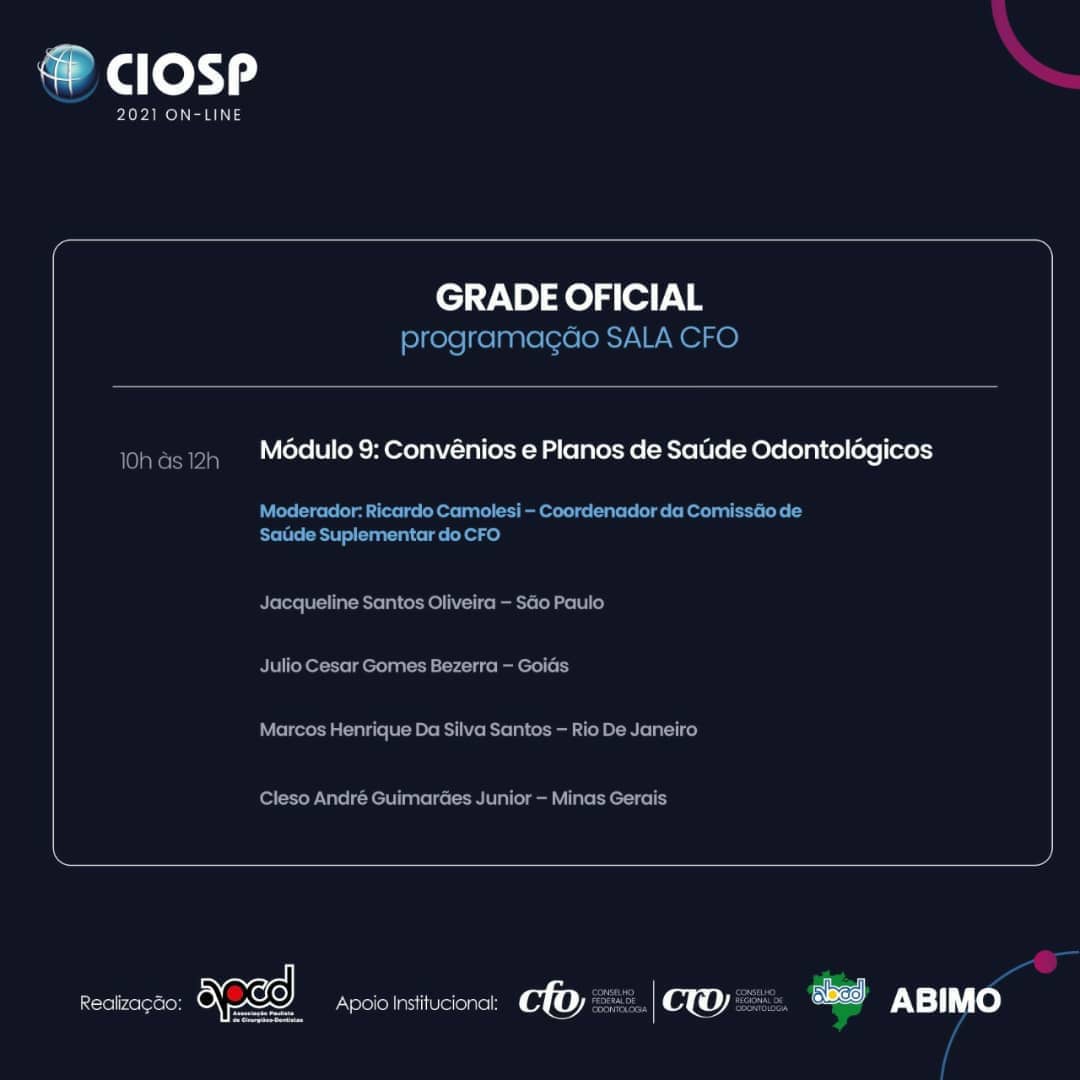 Odontologia_CFO's tweet photo. ↔️ A programação da “Sala CFO” no CIOSP 2021 online chega ao último dia, 20 de outubro, com registro de participação expressiva da categoria – profissionais de Odontologia e acadêmicos.
▶ Confira: https://t.co/yz1xDaTm0s
#ciosponline #ciosp2021 #ciosp #cfo #apcd https://t.co/ox6Hjbbg1p