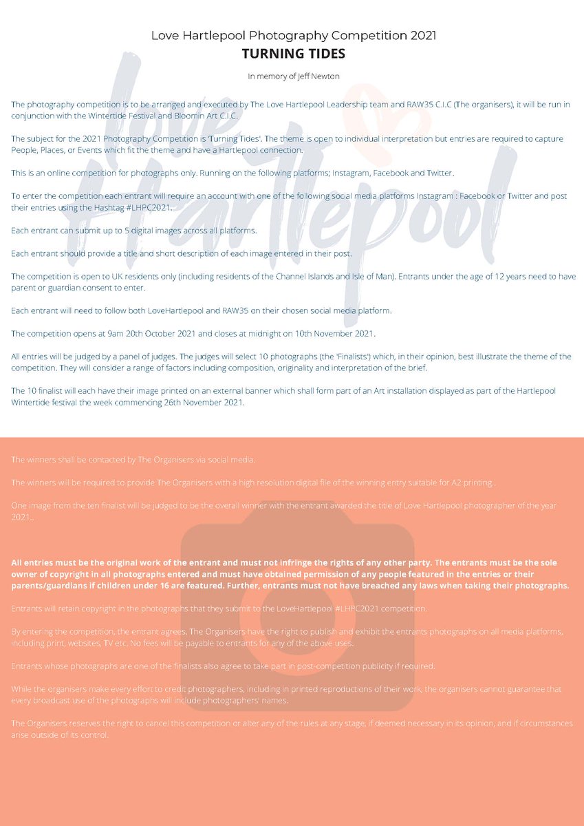 The Love Hartlepool photography competition with Wintertide Festival is back! 📷 RAW35 will be hosting the competition with the theme "Turning Tides"🌊
Full details and terms of entry are available below and at  lovehartlepool.com #lovehartlepool