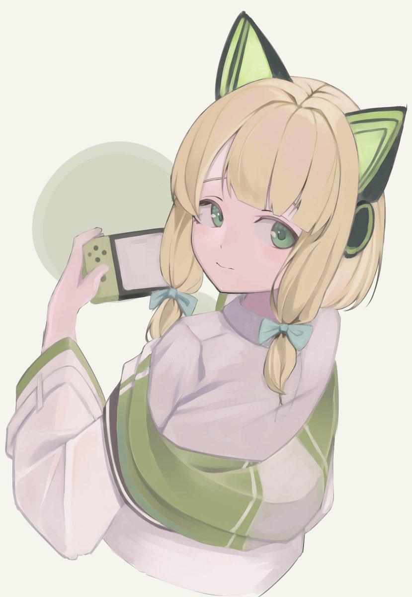 midori (blue archive) 1girl solo green eyes blonde hair fake animal ears animal ears animal ear headphones  illustration images