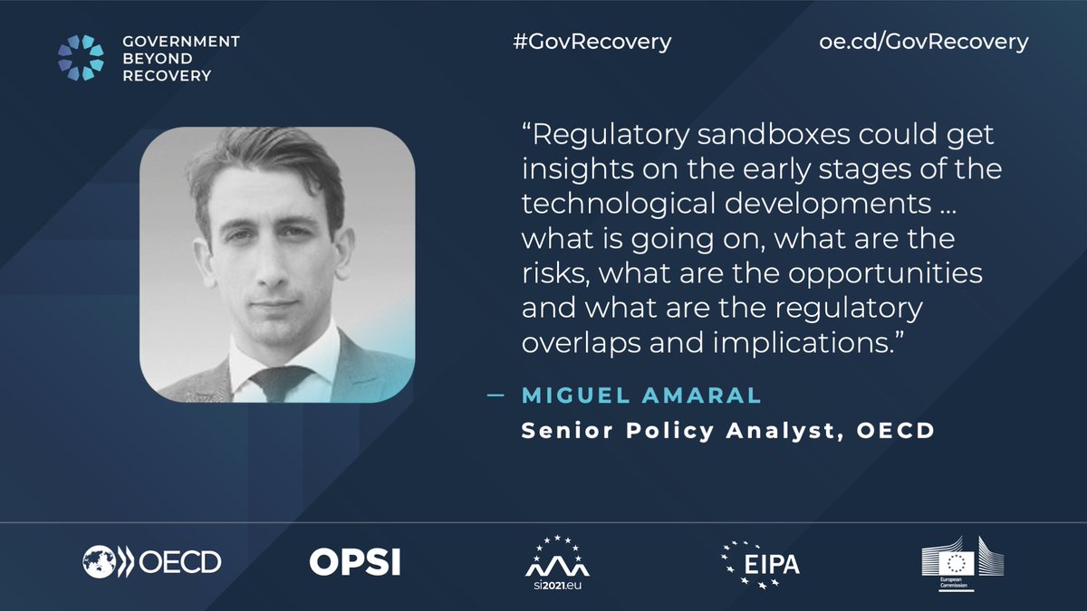 OPSIgov's tweet image. Join us and @Aml_Miguel, Senior Policy Analyst at @OECD, at #GovRecovery to learn more! 

Reg sandboxes give insight on:
🤔What is going on?
🔴What are the risks?
✅What are the opportunities?
🔀What are regulatory overlaps and implications?

📽️ LIVE ▶️ bit.ly/3iX4Ayu