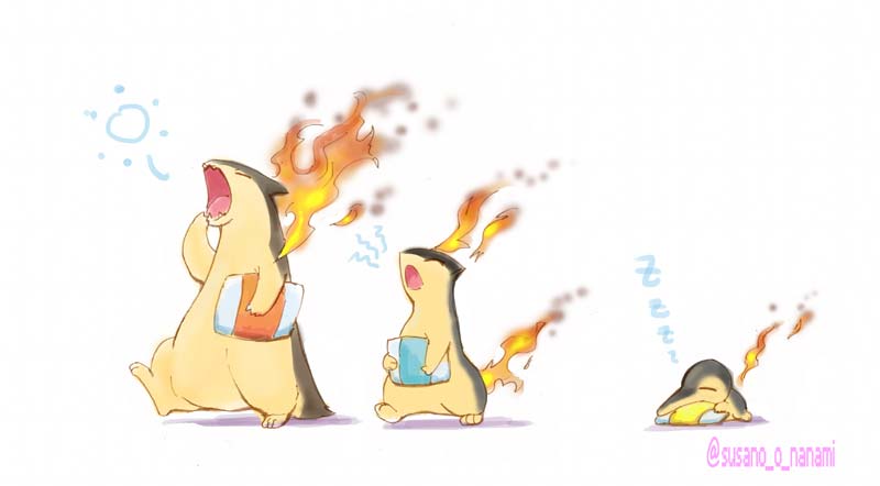 cyndaquil fire pokemon (creature) no humans open mouth holding yawning white background  illustration images