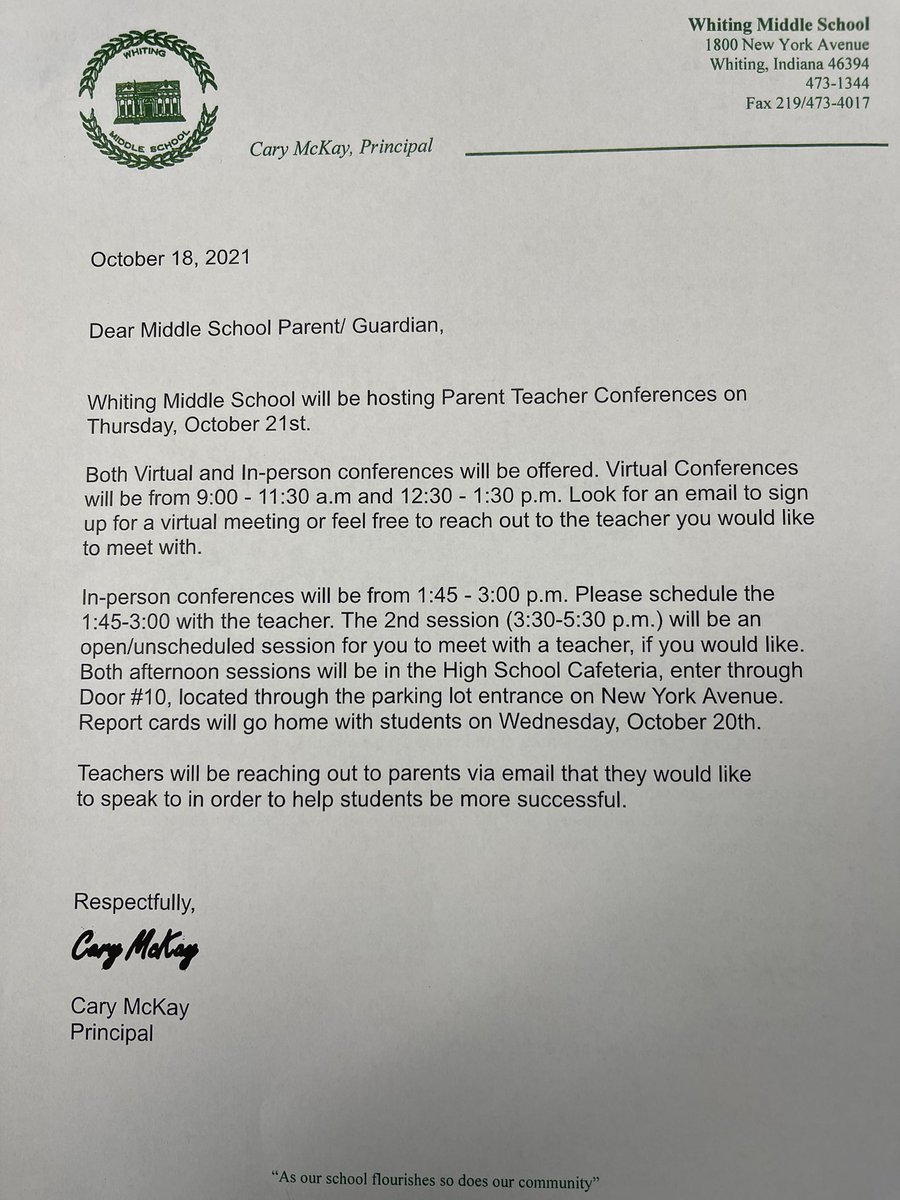 WMSOilers's tweet photo. Parent Teacher Conferences Letter https://t.co/VILnpLNf20