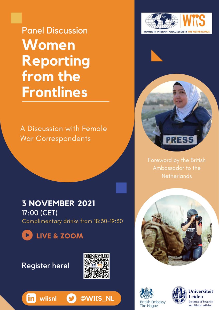 On November 3rd, we will host a panel discussion on women in war and peace in which we will we ask female journalists about their experiences as war correspondents. Do you also want to be part of this?
Make sure to sign up here!
lnkd.in/gywF3ksa #WIIS #paneldiscussion #WPS