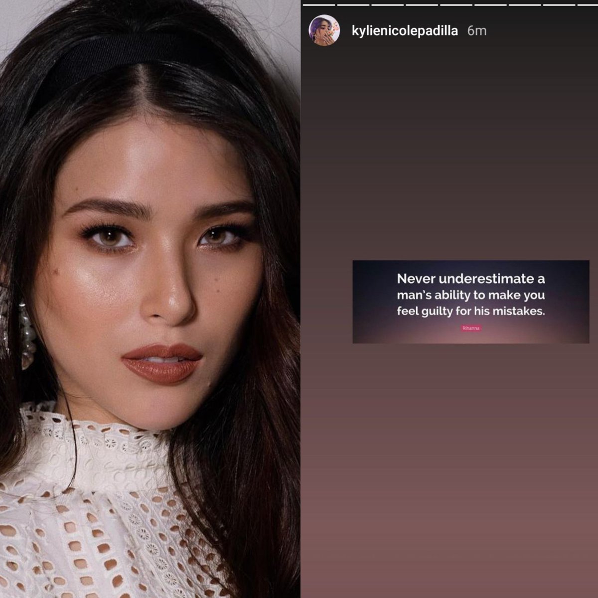 kowalerts's tweet photo. JUST IN: Kylie Padilla respond on Aljur Abrenica statement 

"Never underestimate a man's ability to make you feel guilty for his mistake." https://t.co/csrCjZfvkQ