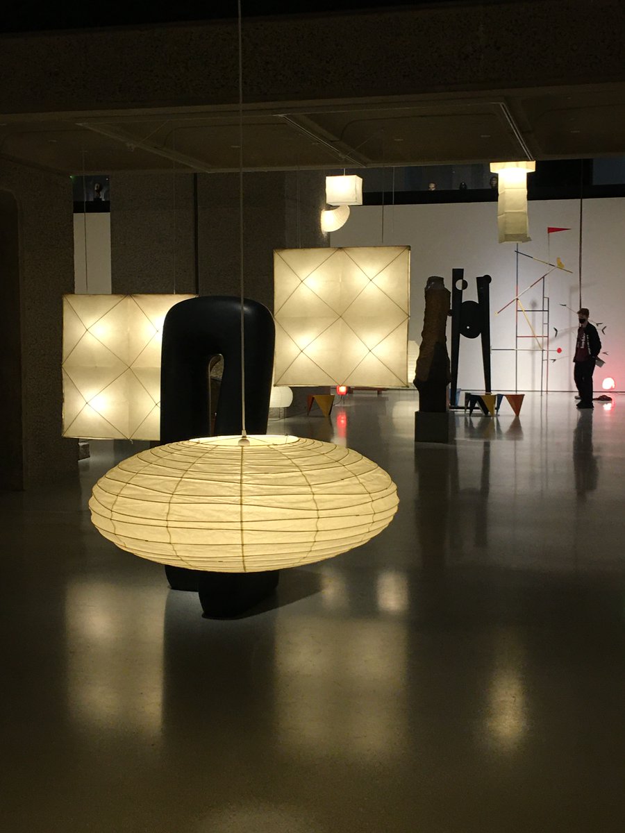 sculpturescript's tweet photo. Ethereal lighting casts evocative shadows on Noguchi's poetic paper, bamboo, metal and stone sculptures @BarbicanCentre This exhibition is a must see for sculpture lovers! https://t.co/fHiyGYx6rO
