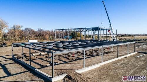 WestcoLtd's tweet photo. During this beautiful stretch of October weather, the structural steel is being erected by our crews in Taber AB. What an exciting project to be a part of!Β
#Structures #Designbuild #BuildingAlberta #designbuildbetter https://t.co/9rK4bYE92N