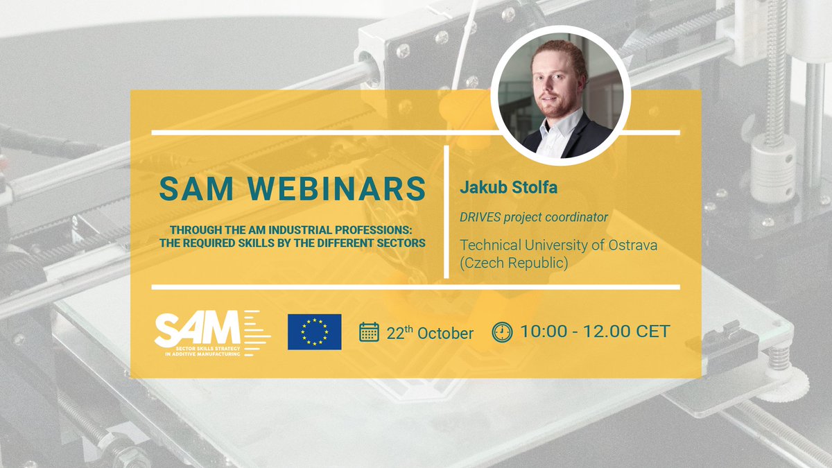 IAMQS2's tweet photo. Meet our last speaker! 👱

Jakub Stolfa,  DRIVES  (https://t.co/IlUgCpFCEk) project coordinator, will address the automotive sector skills needs and their linkage with AM requirements.  Last call for registration today: 📲
📲https://t.co/VaOMYP3ZCa https://t.co/L22cfp5hV0