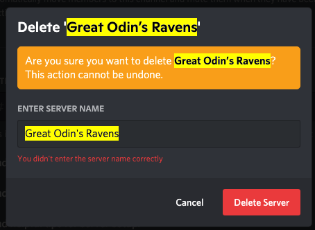 djohnson_tech's tweet photo. @discord FYI I wasn't able to delete a server with an apostrophe in the name. I had to change the name to remove it first. Just wanted to let you know. https://t.co/REce1lbTOy