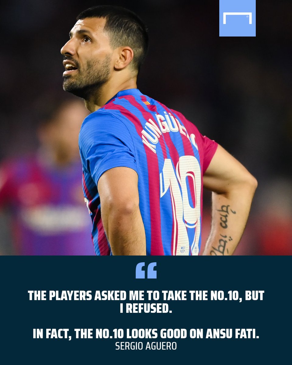 goal's tweet photo. Sergio Aguero says Barcelona's No.10 shirt 'looks good' on Ansu Fati 🥰 https://t.co/n4JmB18bQ3