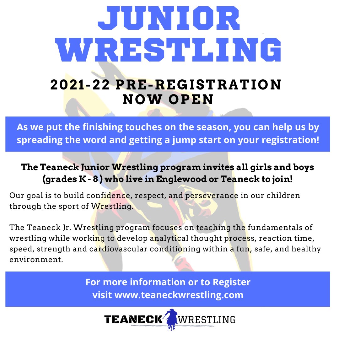 It’s been a while, but we are back! Pre-registration now open! Get a jump start at teaneckwrestling.com Spread the word!