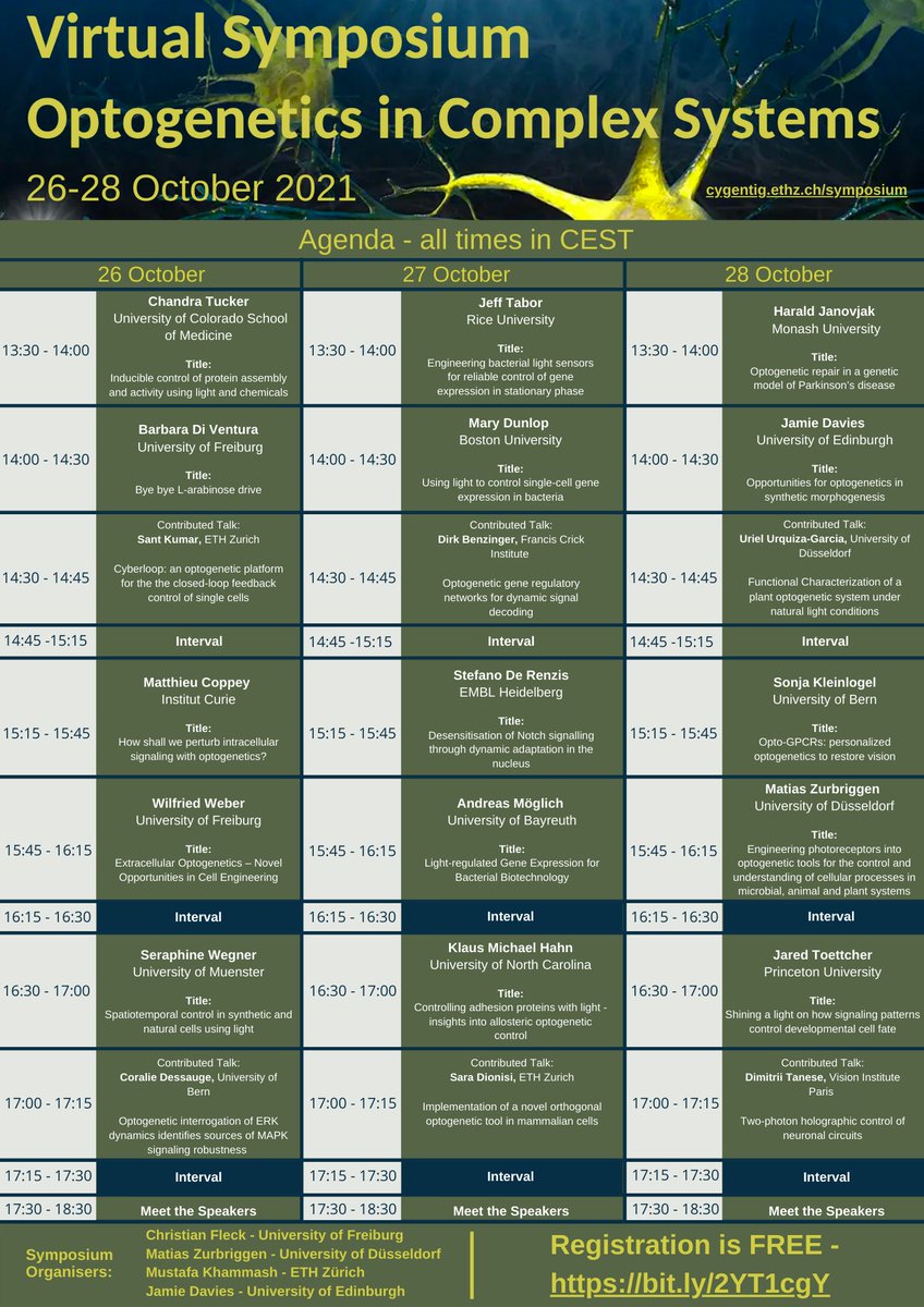 CyGenTiG1's tweet photo. CyGenTiG Virtual Symposium on Optogenetics in Complex Systems is only ONE WEEK AWAY!

Learn more about the event https://t.co/HqjiX8V9d7
Join us to hear from our incredible line-up of speakers!👇 https://t.co/5DxoKW5V0z
