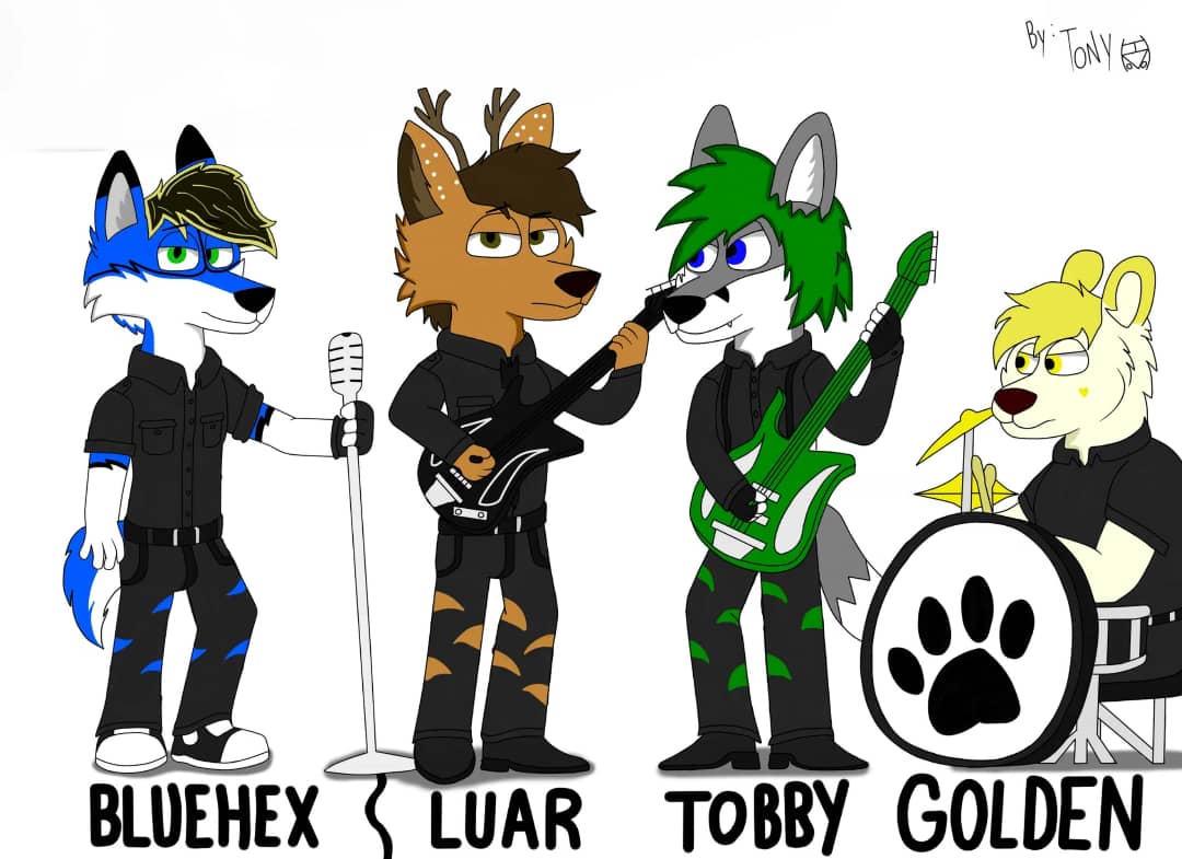 BluehexW's tweet photo. Algunos de mis hermanos de manada y yo imitando "Procedimientos para llegar a un común acuerdo" de PXNDX 💙🎸🎸🎤🥁
#bluehexwolf #furrosdelnorte #furries https://t.co/qhpSgF6HEs