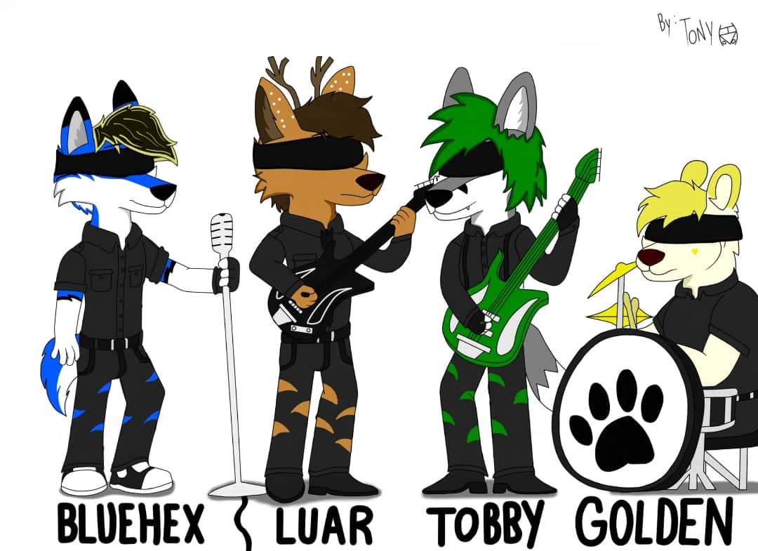 BluehexW's tweet photo. Algunos de mis hermanos de manada y yo imitando "Procedimientos para llegar a un común acuerdo" de PXNDX 💙🎸🎸🎤🥁
#bluehexwolf #furrosdelnorte #furries https://t.co/qhpSgF6HEs