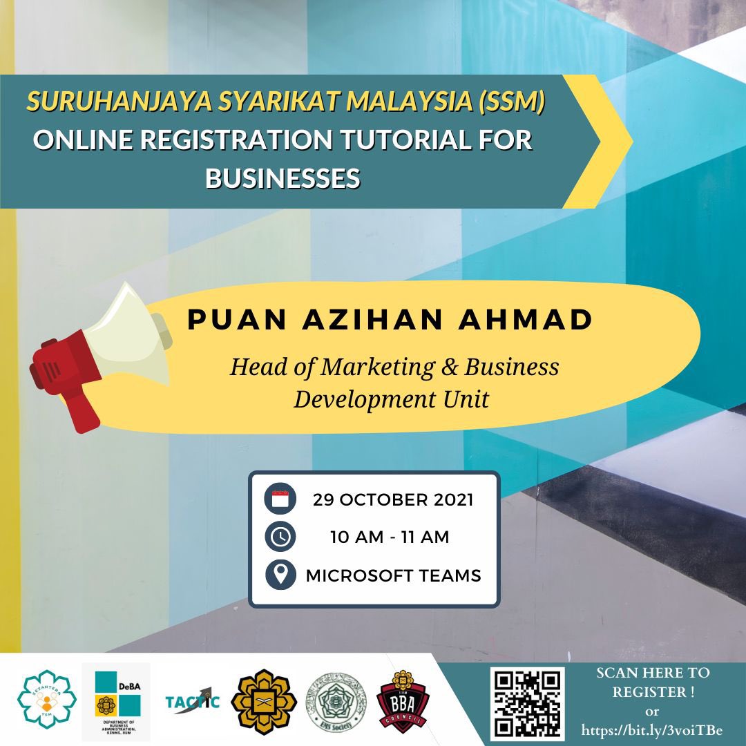 BBAC_IIUM's tweet photo. [Suruhanjaya Syarikat Malaysia (SSM) Online Registration Tutorial for Businesses]
📌 Are you a full-time IIUM (Malaysian) student who own or thinking to start a business?
📌 Do you own or thinking to start a business? https://t.co/zan99xVRIv