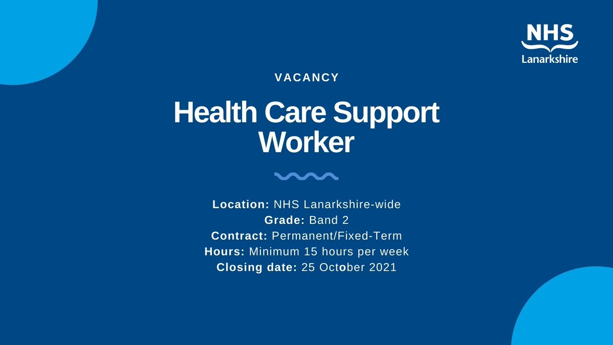 Health Care Support Worker, job reference 73612
apply.jobs.scot.nhs.uk/displayjob.asp… 
Closing date: 25 October 2021