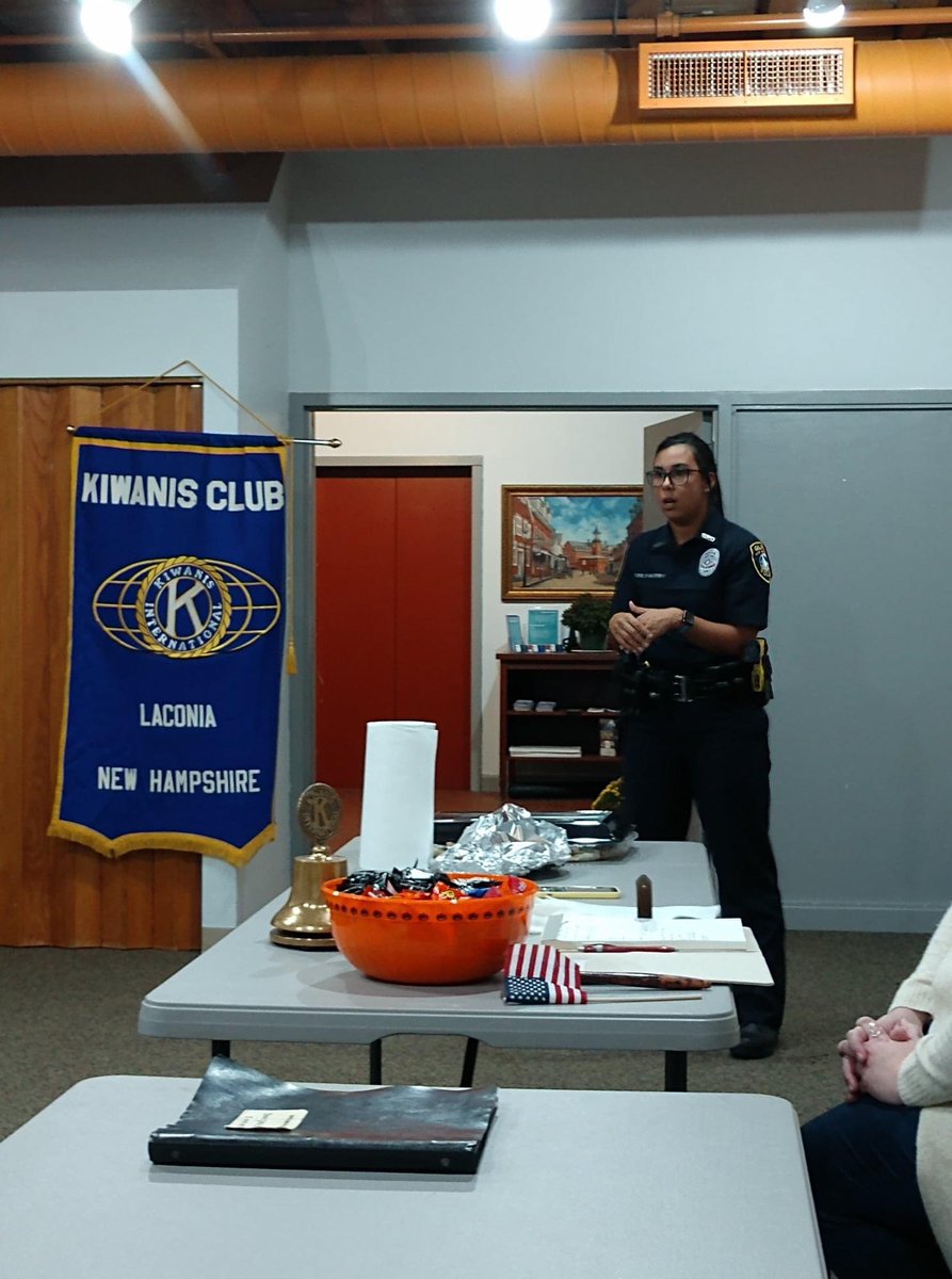 SRO Alyssa Raxter talking with the Laconia Kiwanis Club, at their request, about her School Resource Officer role, to discuss challenges faced by students today, &amp; to answer questions about her duties &amp; responsibilities.