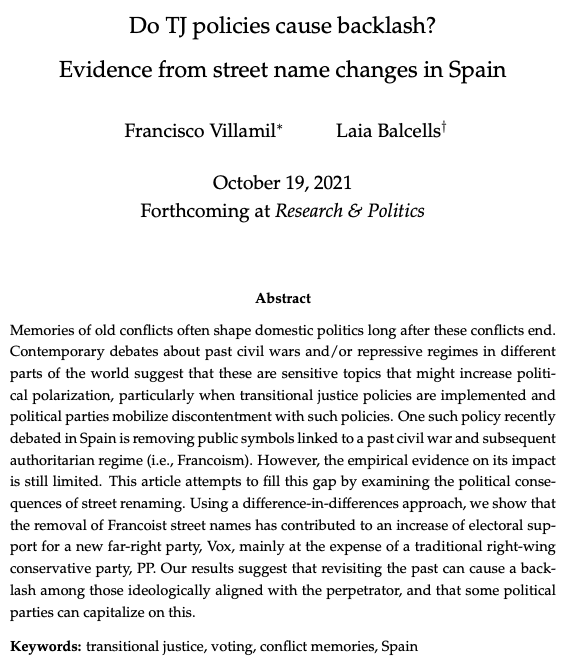 Fran Villamil (@frvillamil) on Twitter photo New paper with <a href="/laiabalcells/">Laia Balcells</a> on the consequences of TJ policies. Replication and preprint at github.com/franvillamil/s… New paper with <a href="/laiabalcells/">Laia Balcells</a> on the consequences of TJ policies. Replication and preprint at github.com/franvillamil/s…