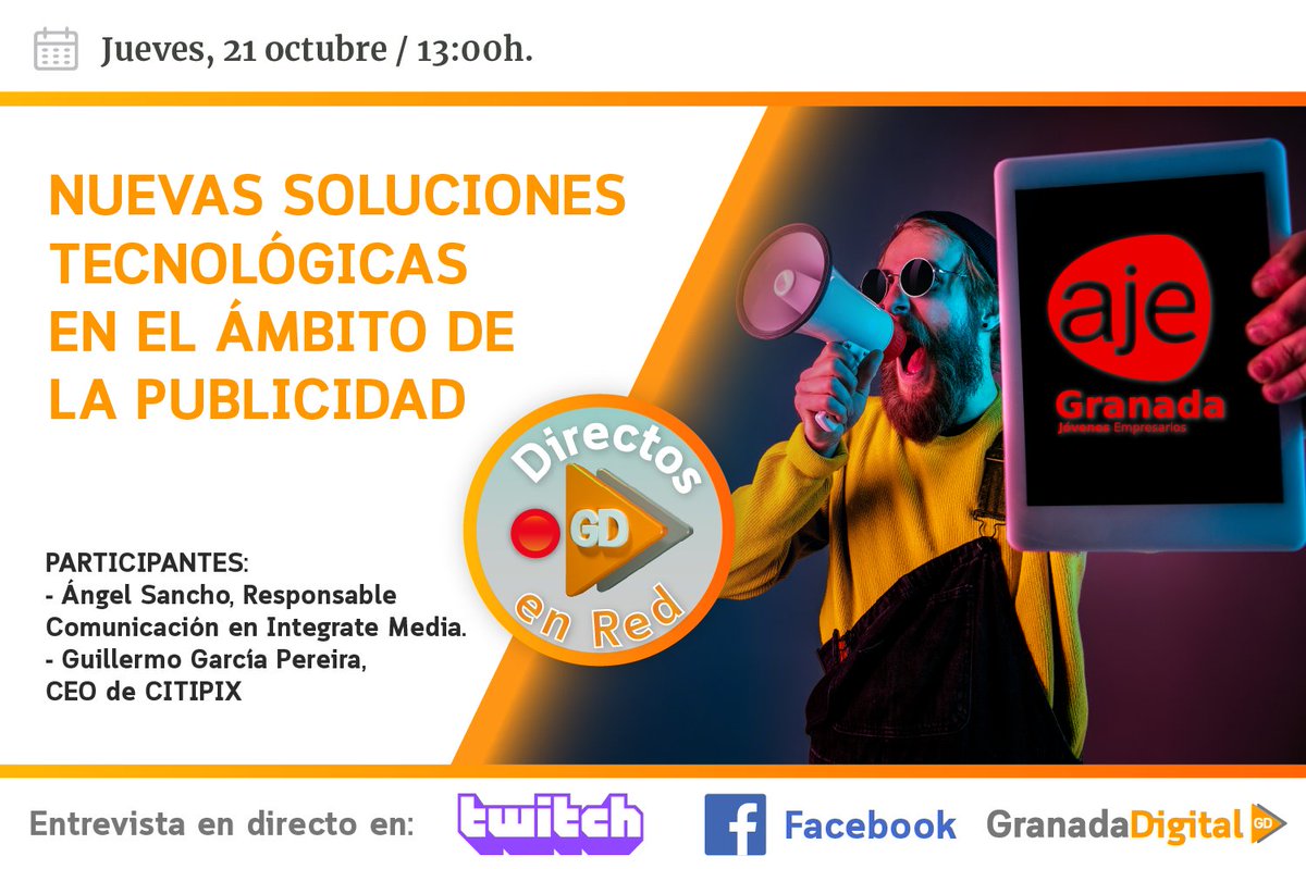 AJE_Granada's tweet photo. 𝘕𝘶𝘦𝘷𝘢 𝘦𝘯𝘵𝘦𝘷𝘪𝘴𝘵𝘢 𝘢 𝘯𝘶𝘦𝘴𝘵𝘳𝘰𝘴 𝘢𝘴𝘰𝘤𝘪𝘢𝘥𝘰𝘴 𝘱𝘳𝘦𝘮𝘪𝘶𝘮 𝘦𝘯 𝘭𝘢 𝘴𝘦𝘤𝘤𝘪𝘰́𝘯 𝘥𝘦 𝘈𝘑𝘌 𝘥𝘦 𝘭𝘰𝘴 #𝘥𝘪𝘳𝘦𝘤𝘵𝘰𝘴𝘌𝘯𝘙𝘦𝘥𝘎𝘋
📣 "Nuevas soluciones tecnológicas en el ámbito de la publicidad" con Citipix e @IntegrateMedia
Te esperamos!! https://t.co/VElc8WqY8y