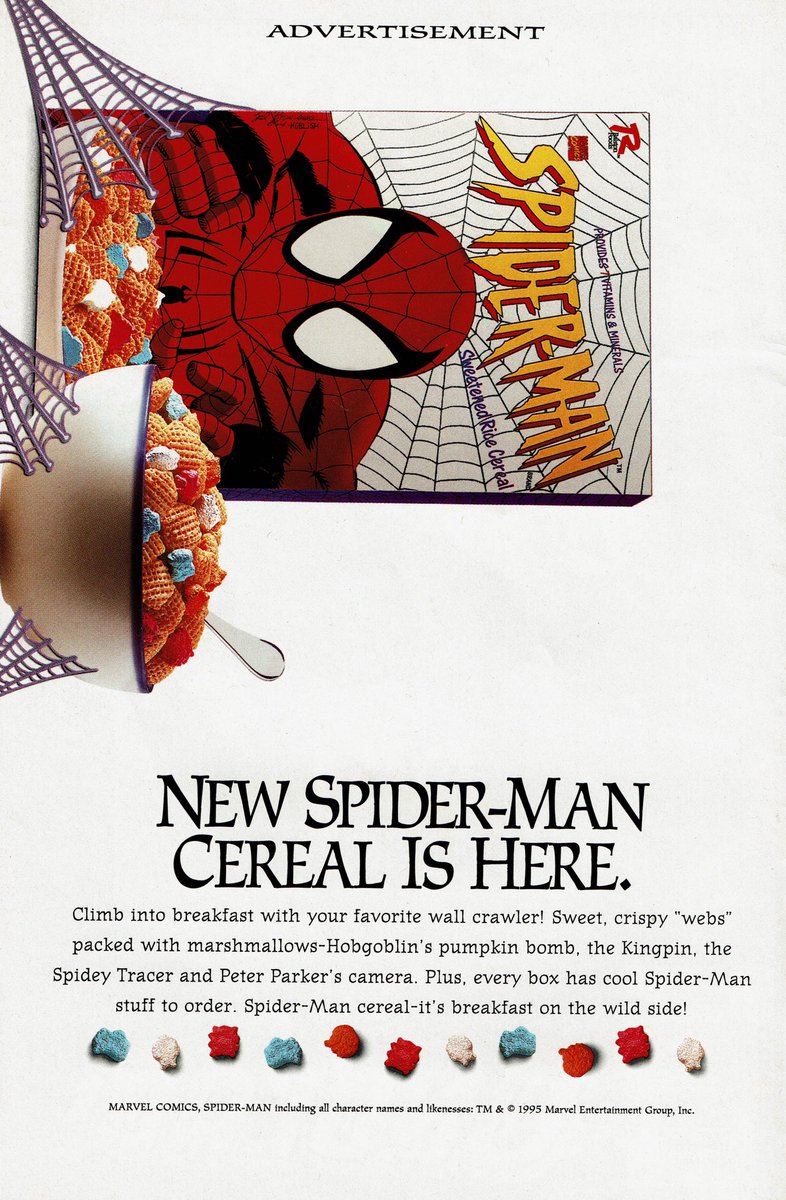 RT @TanookiKuribo: Spider-Man cereal ad (1995). https://t.co/bZRy5H5TMz