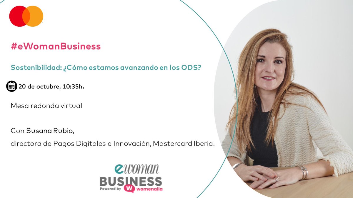 Mañana participo en una mesa redonda en el evento #eWomanBusiness para hablar sobre #sostenibilidad y cómo, desde #Mastercard, estamos avanzando con los #ODS. Encantada de participar en esta jornada organizada por <a href="/womenalia/">Womenalia</a> y <a href="/PrensaIberica/">Prensa Ibérica</a>. cutt.ly/eRd2yx7
