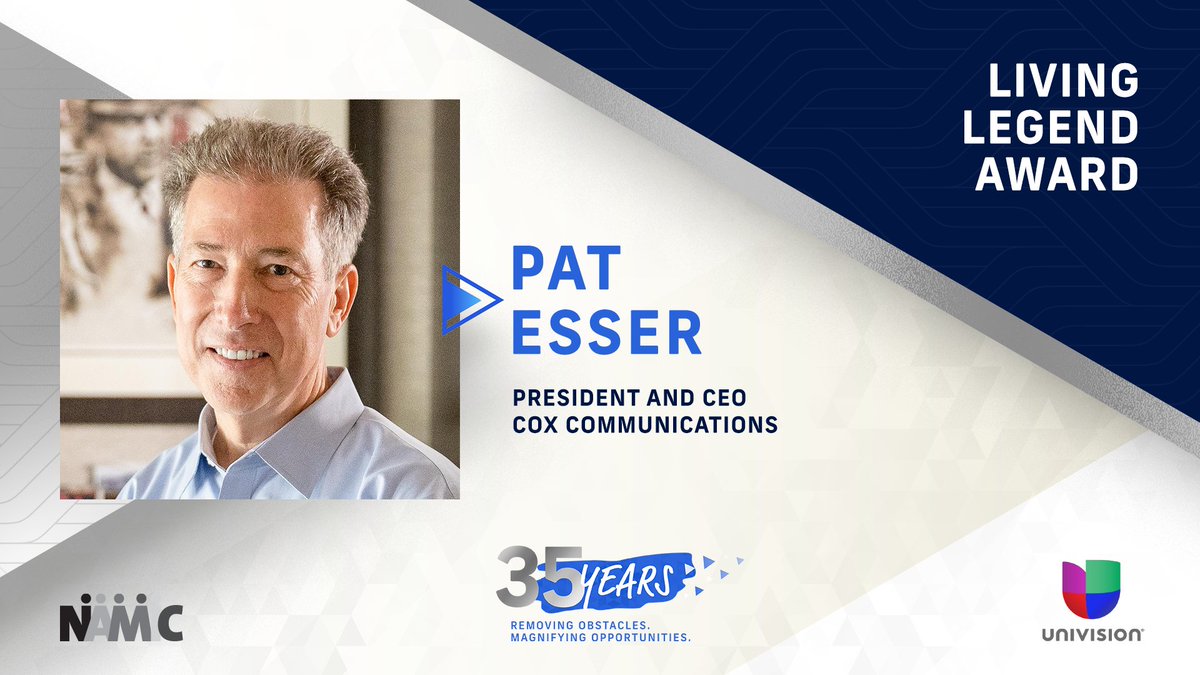 NAMICNEXT's tweet image. On behalf of @ASW1964  and the NAMIC team, we would like to once again congratulate @CoxComm  President and CEO, Pat Esser on receiving the NAMIC Living Legend Award at the #35NAMICConference.