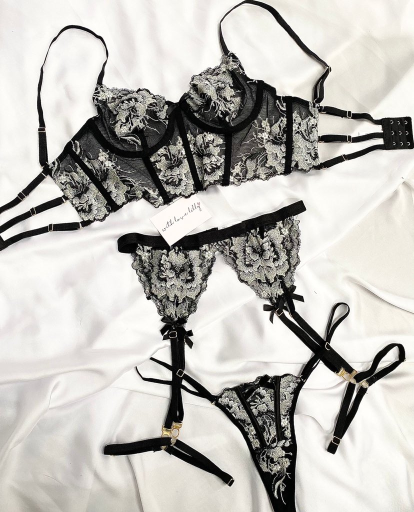 With Love Lilly floral embroidered lingerie set