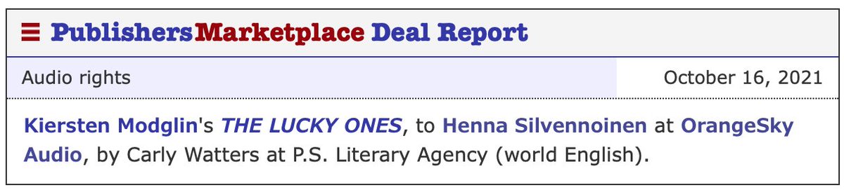 carlywatters's tweet photo. Deal News: another KMod title in audio! THE LUCKY ONES to @orangeskyaudio.
If you haven't discovered self pub superstar @kmodglinauthor her work is available in ebook, print, and most of her titles are now in audio!
https://t.co/uGyDIN3a8R https://t.co/j99z820LWc