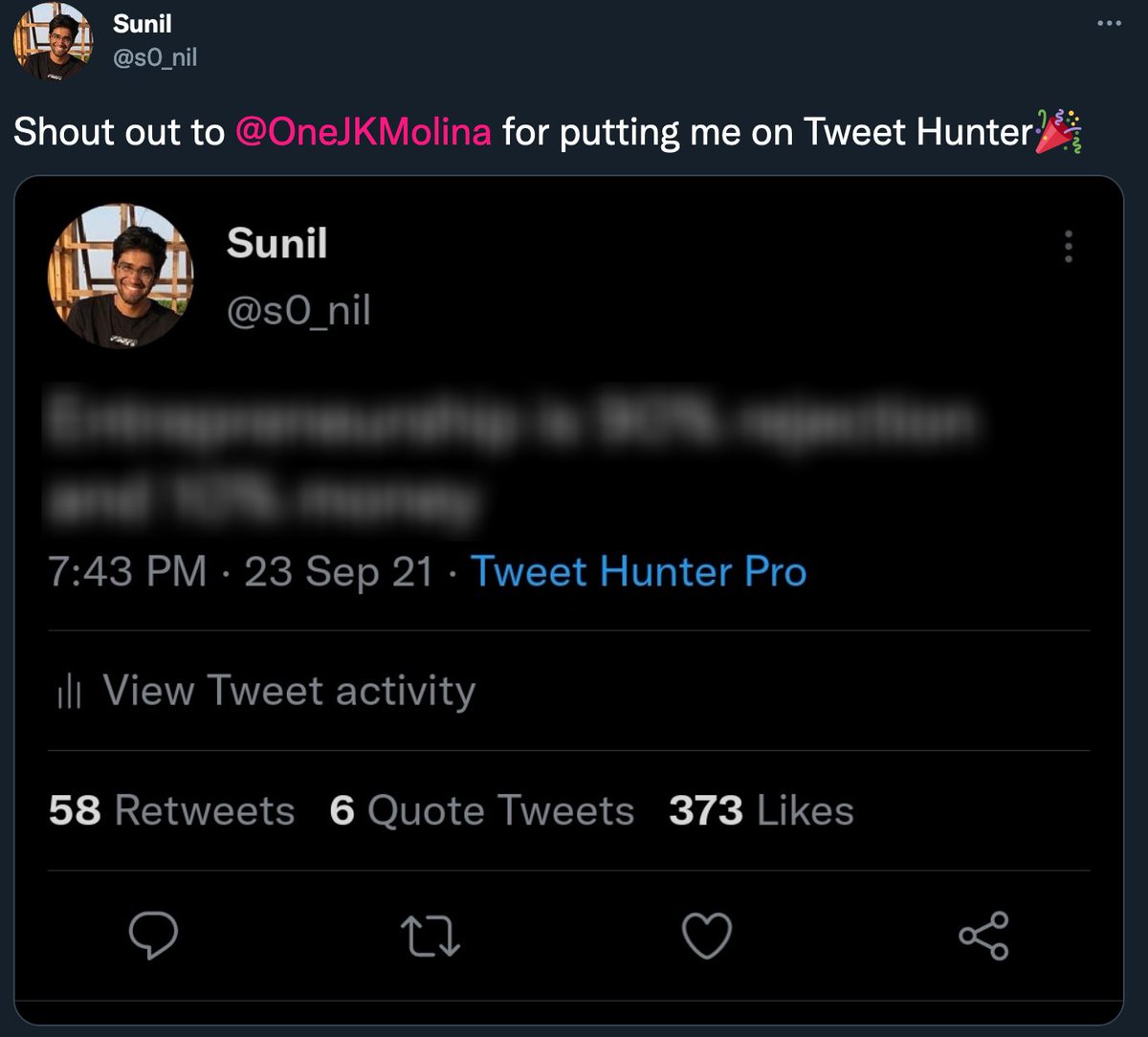 OneJKMolina's tweet photo. Tweet Hunter wins of the week:

1. @s0_nil with a 50% engagement rate

2. @askthegiver made $5k in 7 days

3. @TheAlphaThought playing the game on easy mode

Try it for free:

https://t.co/1WT1ZdWq9z https://t.co/kCFb0hP8uU