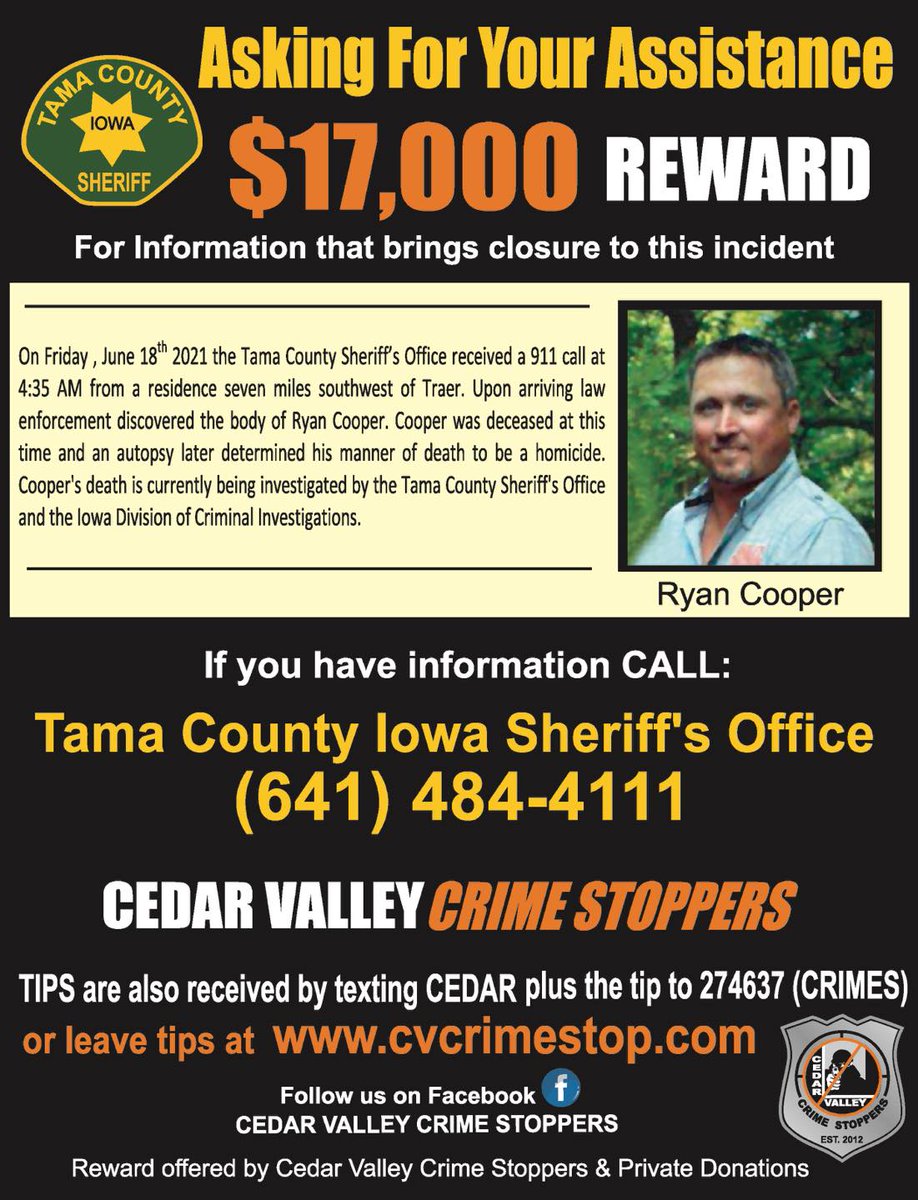 marshalltowntr's tweet photo. Reward issued in unsolved Traer homicide case

https://t.co/WfvWf8KrvC https://t.co/x3OjtVbspl