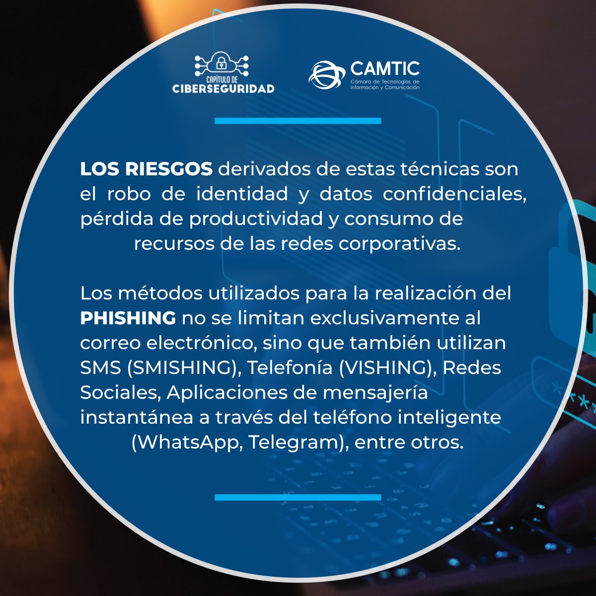 CAMTIC's tweet photo. ¿Sabe qué es el Phishing? Conozca los riesgos, y recomendaciones, los cuales estaremos compartiendo esta semana como parte del mes de la concientización en Ciberseguridad y gracias al Capítulo de Ciberseguridad.
#ciberseguridad #ticcostarica #camtic #tipciberseguridad #phishing https://t.co/ypk1vrijkX