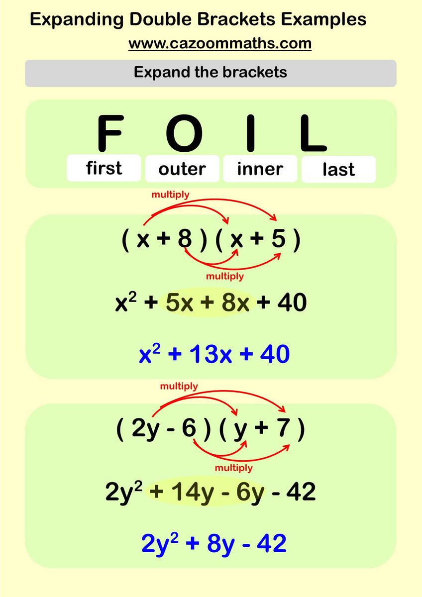 CazoomMaths's tweet image. Hi Maths folk! Using FOIL Method teaching resource for this week 🙂
Many more resources available @ cazoommaths.com #maths #teaching #mathsresource