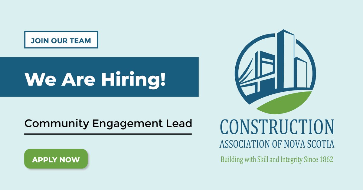 Construction_NS's tweet photo. Now Hiring // Join CANS as our Community Engagement Lead! Learn more: https://t.co/KaQcKFYSXY https://t.co/Pax8fGTlle