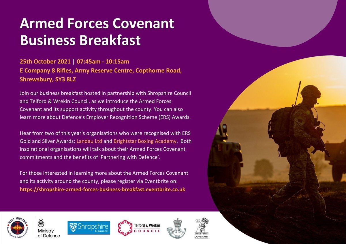 Are you a business that's interested in finding out about the Armed Forces Covenant? If so please attend our business breakfast. <a href="/BBCShropshire/">BBC Shropshire</a> <a href="/ShropCouncil/">Shropshire Council</a>