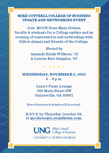 BatesCarter's tweet image. Join Mike Cottrell College of Business' Dean Mary Gowan, faculty, &amp;amp; students for an evening of networking - hosted by BatesCarter's Amanda Wilkson! Be sure to stop in and see us on November 3rd at Luna's.