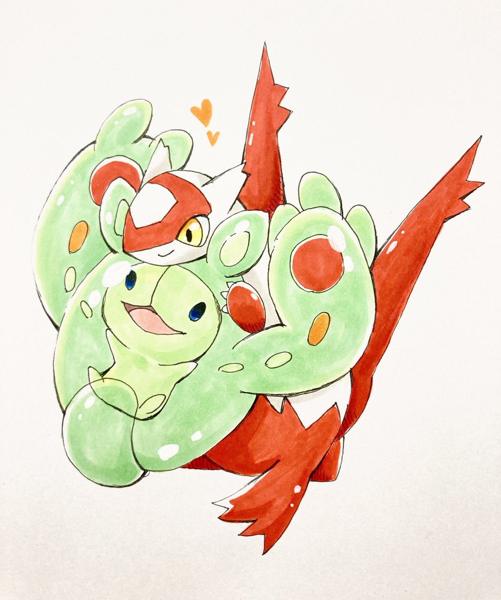 ポケモン「#ポケモン版深夜の真剣お絵描き60分一本勝負
仲良しランクルスとラティアス💚❤」|瓜売 うりのイラスト