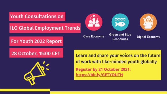 📢CALLING ALL YOUNG PEOPLE!

Are you 18-30 years old, enthusiastic about the future of work &amp; would like to share your thoughts with the global community? Come join our youth consultations to have your say! 

Info: bit.ly/2XpHSY3
Registration: bit.ly/GETYOUTH