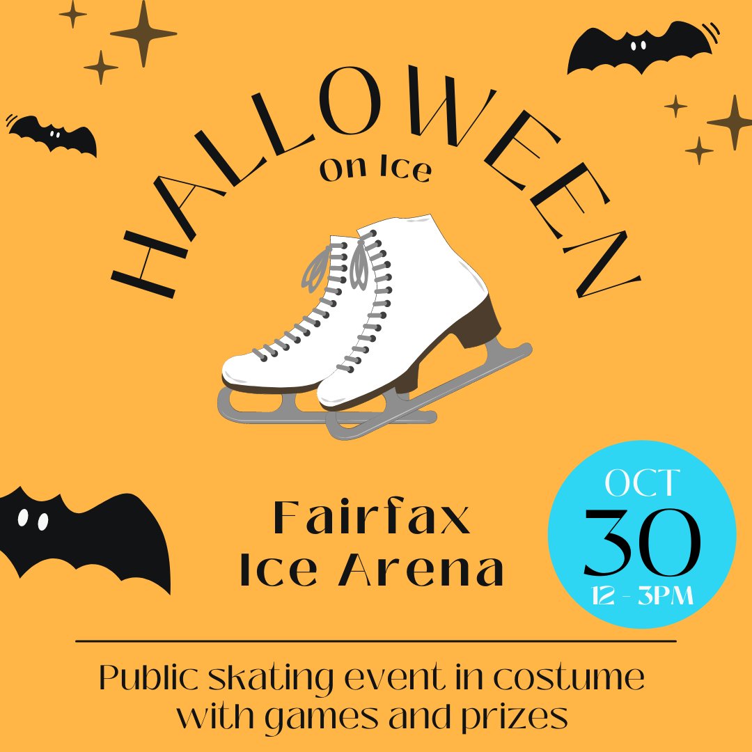 gofairfaxcity's tweet photo. Skate along with ghosts and witches at Fairfax Ice Arena for Halloween On Ice - a public #skating event, on Oct. 30 from 12 - 3pm. Come in your best #costume for some fun, games and prizes.
@fairfaxicearena
#fairfaxcity #halloween #fairfaxicearena #ecomonicdevelopment https://t.co/ql0wrrcSeN