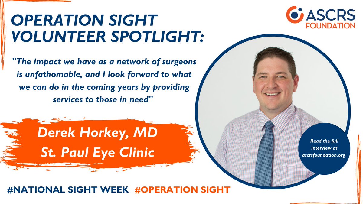 ASCRSFoundation's tweet photo. Operation Sight Volunteer spotlight alert! Dr. Horkey @StPaulEyeClinic has provided invaluable volunteerism to support Operation Sight during the COVID-19 pandemic. Read more about his volunteerism in a recent interview: https://t.co/Tx5tR917Hx
#NationalSightWeek #OperationSight https://t.co/gf8jE0iufV