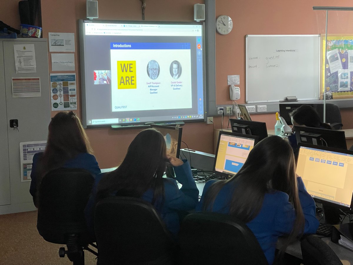 StMarysDerryIT's tweet photo. Day 2 of #DigitalAwarenessWeek
Thank you to Geoff & Daniel from @Qualitest for a brilliant webinar. "What happens when tech doesnโt work?" A fantastic insight into the important role that Quality plays in software development. Great to learn about the exciting roles in this area https://t.co/0cqRGjYgO3