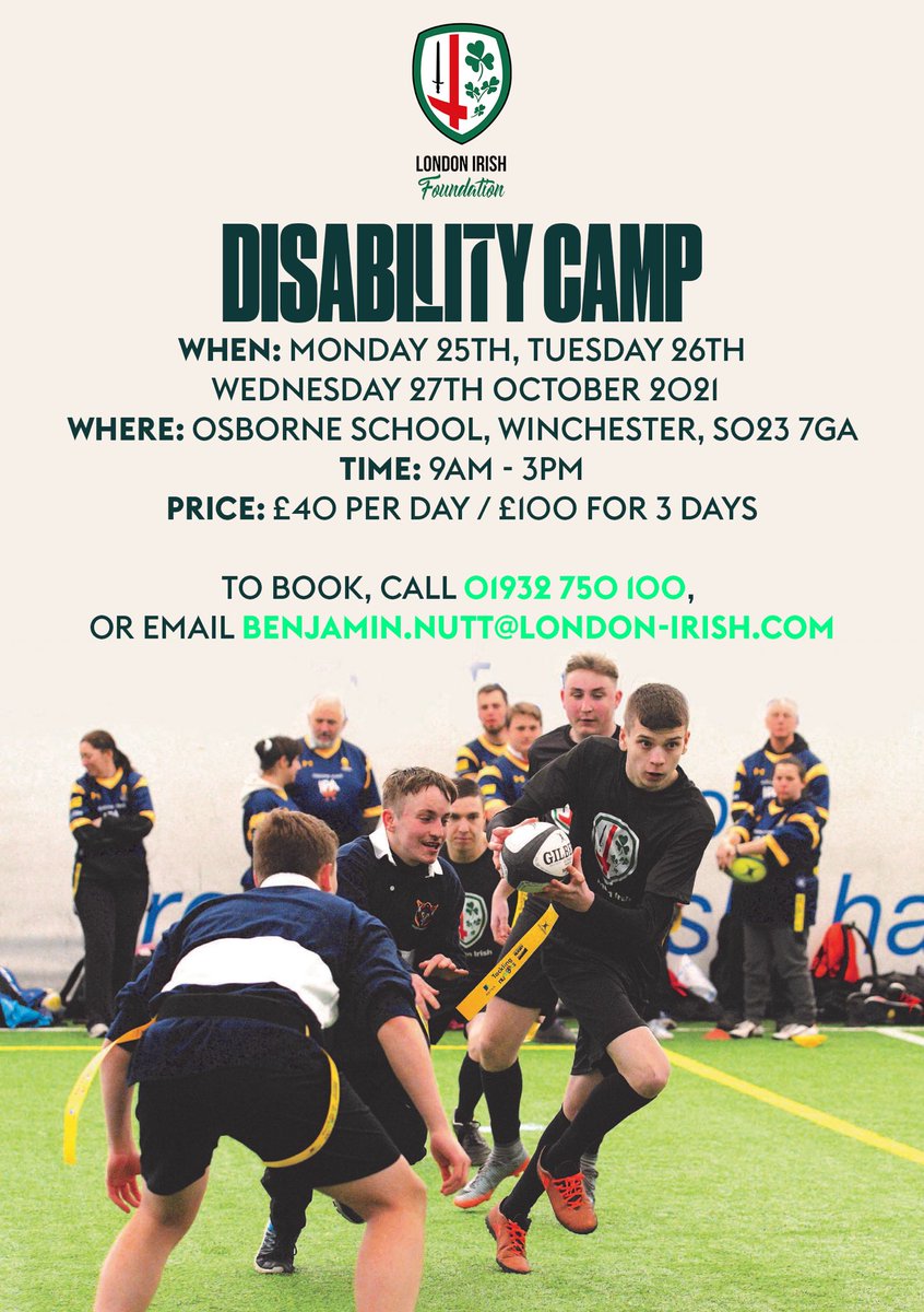 LIFoundation's tweet photo. 🏉⛺️ | We have limited spaces available for our half term Disability Camp!
To book onto the camp, please contact the email below👏☘️ #Foundation #Inclusion4all #positivechange #halfterm #disabilitycamp https://t.co/bnAW1T5tyy