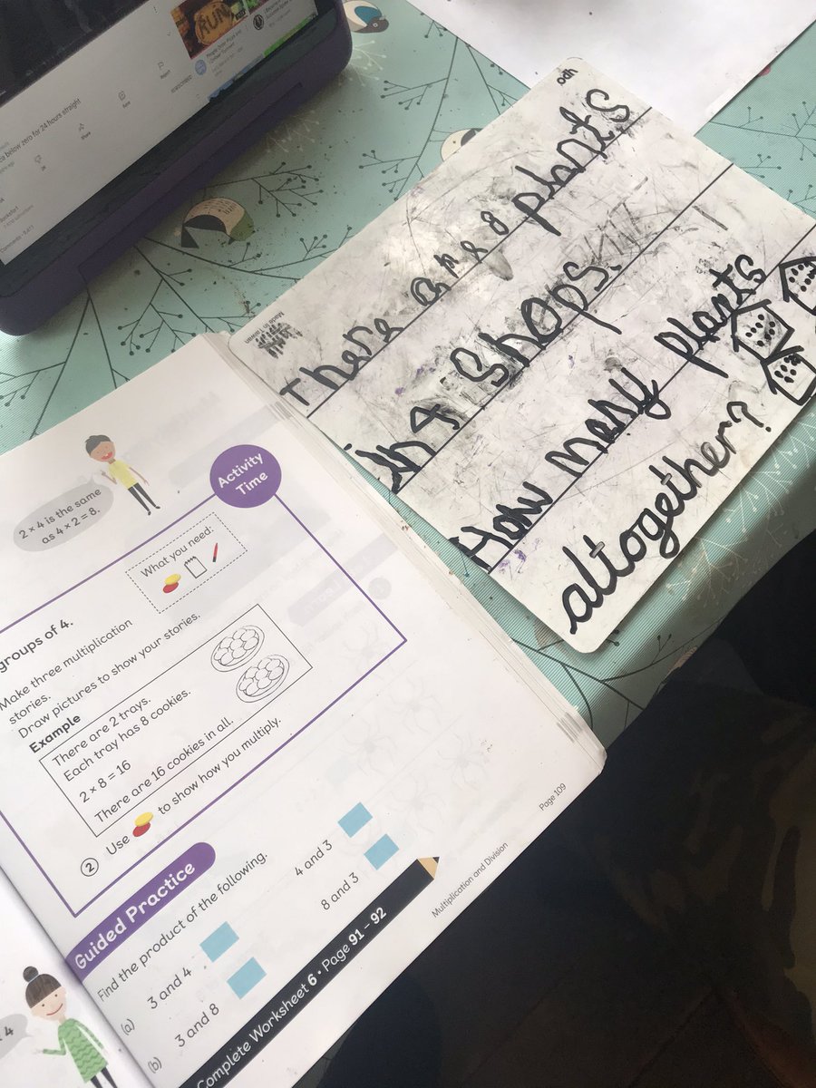 free_range_kid's tweet photo. TC is creating a #maths #story for @teachercadders to solve #products #multiplication #homeeducation @free_range_kid #freerangekid @mathsnoproblem #multiplesof8 https://t.co/zxmaPJPd1u