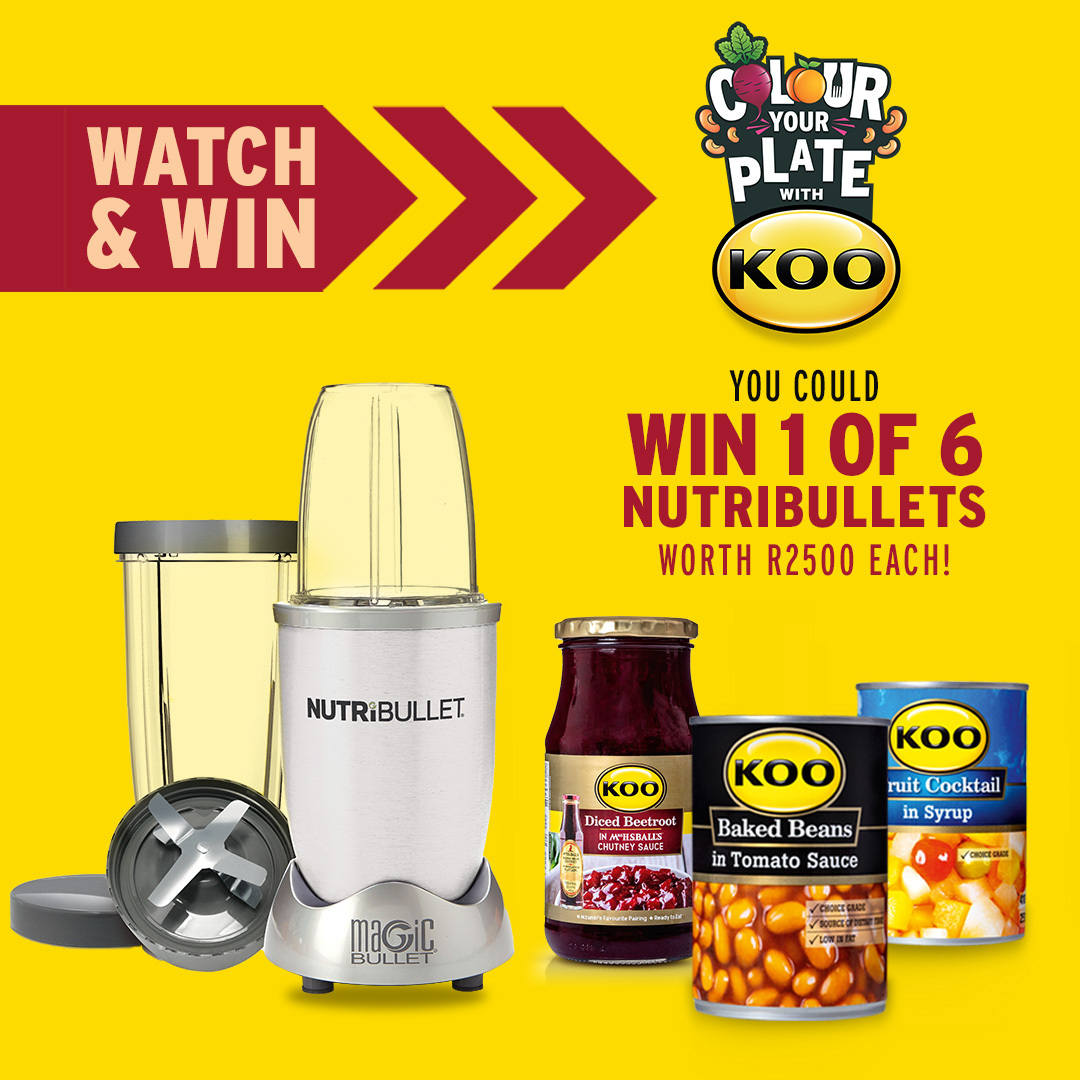KOO_Food's tweet photo. Ready to watch 📺 &amp; WIN? 🏆 Tune in to the third episode of #ColourYourPlateWithKOO TONIGHT at 19h30 on SABC2 to find the answer to this question: 

Which ingredient is key in @MsCosmoSA's mother's Sunday Lunches?

Answer correctly &amp; you could WIN 1 of 6 Nutribullets!
#KOO5ADay https://t.co/je1O6Rohh3