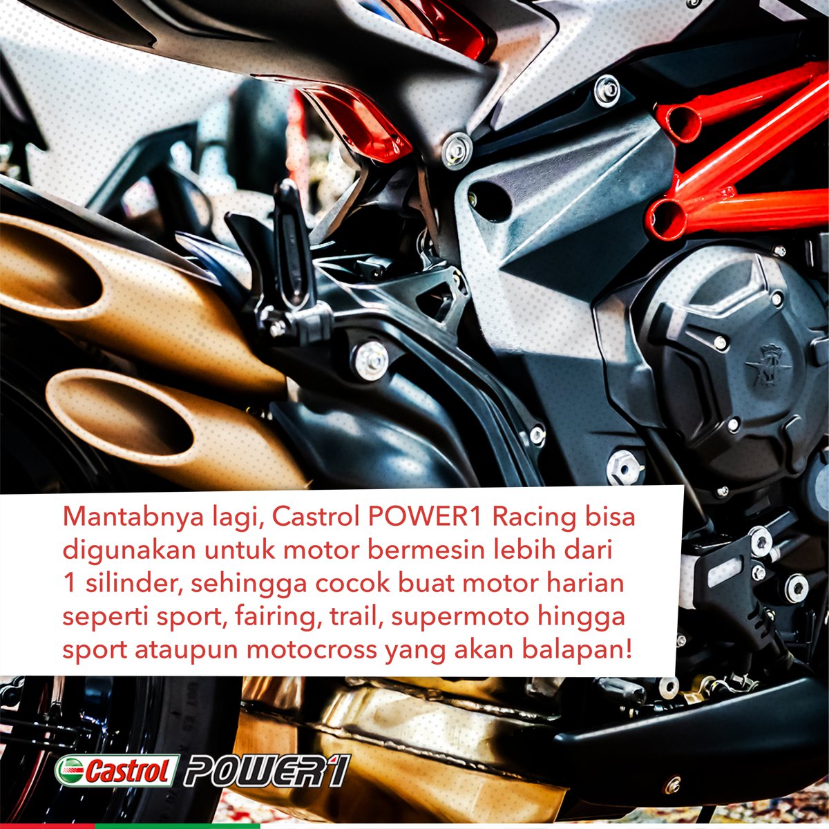 Castrol POWER1 Racing hanya cocok untuk motor balap? Cek fakta berikut supaya makin tau tentang Castrol POWER1 Racing, Bro!

Saatnya #NaikinStandarLo dan pilih oli yang 100% kasih PERFORMA saat Lo berkendara apa pun motornya!

#CastrolPOWER1 #AkselerasiMaksimal