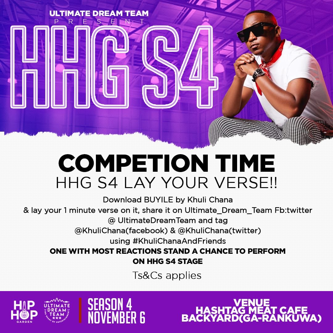 UltimateDreamT's tweet photo. It's Competion Timeπ ..#HHGS4 Teamed up with @KhuliChana presents LAY YOUR VOICE Follow the instruction on the poster and use this link for the beat https://t.co/wHchdSlGK5
#KhuliandFriends #HHGS4 #UDT #SpringEdition #buyile #HashtagMeatCafe https://t.co/KNTJ2TjiVF